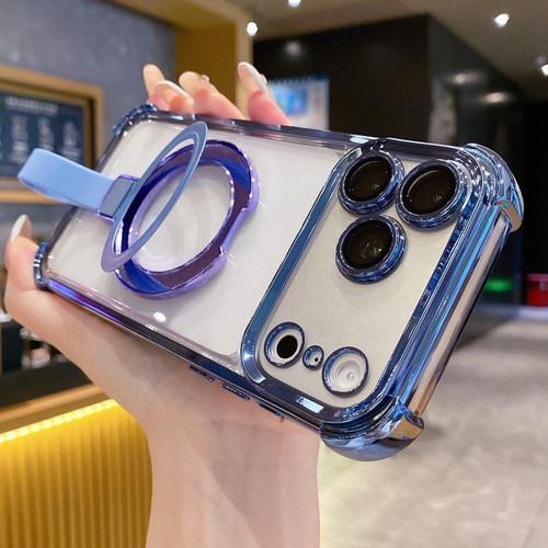 iPhone 17 Pro Max Crystal Shield Ring Holde TPU + Acrylic Magnetic Phone Case - Blue