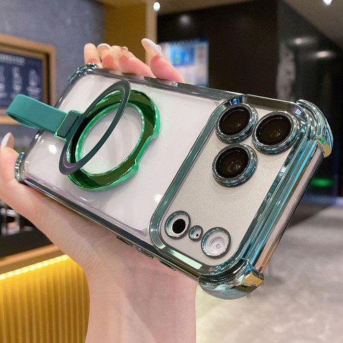 iPhone 17 Pro Max Crystal Shield Ring Holde TPU + Acrylic Magnetic Phone Case - Green