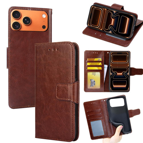 iPhone 17 Pro Max Crystal Texture Leather Phone Case - Brown