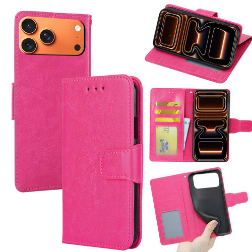 iPhone 17 Pro Max Crystal Texture Leather Phone Case - Rose Red