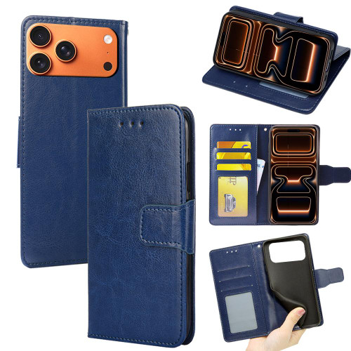 iPhone 17 Pro Max Crystal Texture Leather Phone Case - Royal Blue
