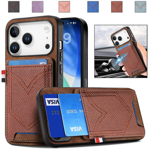 iPhone 17 Pro Max Denim Texture Leather Skin Phone Case with Card Slot - Brown