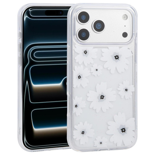 iPhone 17 Pro Max DFANS DESIGN Small Floral Glitter Transparent Phone Case - Elegant White Daisies