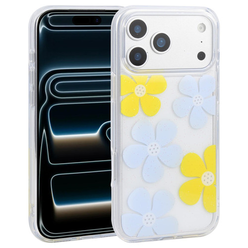iPhone 17 Pro Max DFANS DESIGN Small Floral Glitter Transparent Phone Case - Yellow Blue Flowers