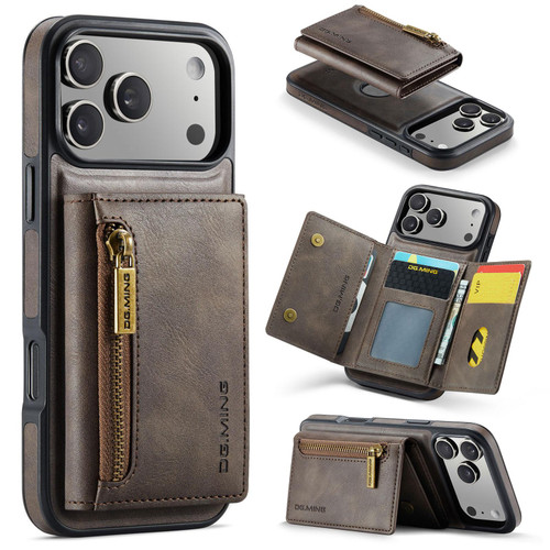 iPhone 17 Pro Max DG.MING M5 Series Zip RFID Multi Card Detachable Leather Phone Case - Coffee