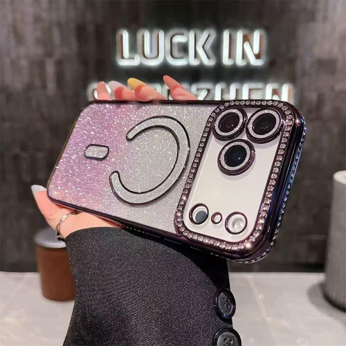 iPhone 17 Pro Max Diamond Gradient Glitter Plated MagSafe Phone Case - Purple