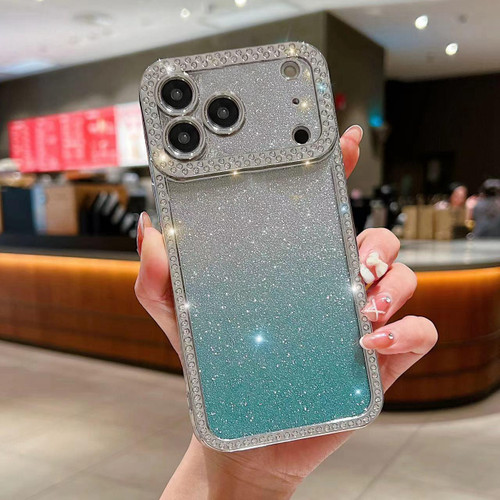 iPhone 17 Pro Max Diamond Gradient Glitter Plated TPU Phone Case - Green