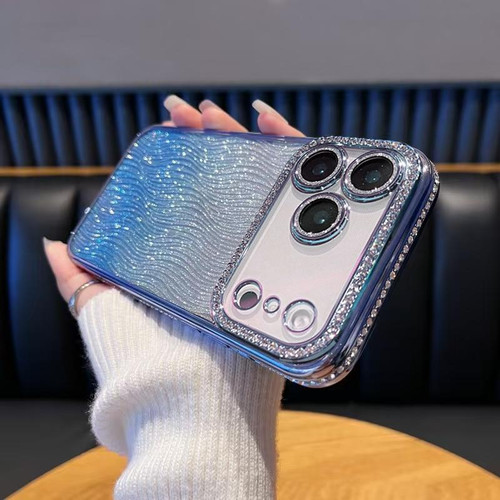 iPhone 17 Pro Max Diamond Water Ripple Gradient Glitter TPU Phone Case - Blue