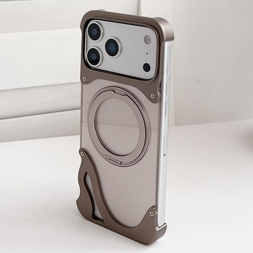 iPhone 17 Pro Max Dolphin Original Color Metal Frameless 360 Rotation Holder Magnetic Phone Case - Dessert Gold