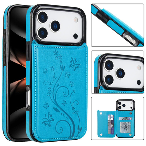 iPhone 17 Pro Max Double Buckle Butterfly Embossing PU Phone Case - Blue