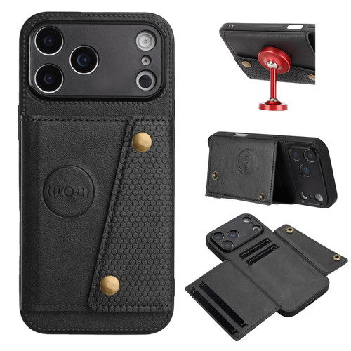 iPhone 17 Pro Max Double Buckle Card Slots Magnetic Phone Case - Black
