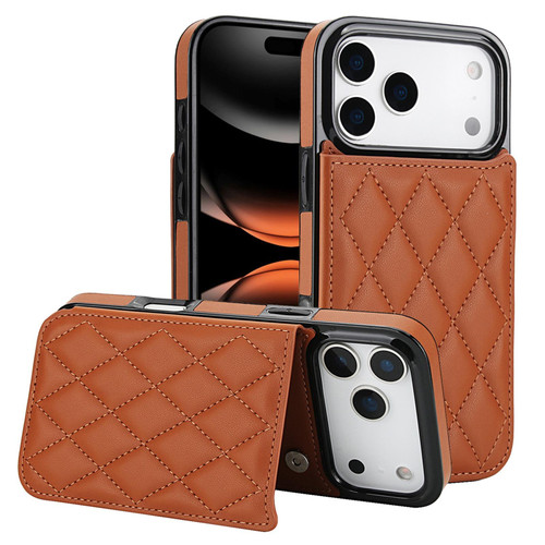 iPhone 17 Pro Max Double Buckle Rhombic PU Leather Phone Case - Brown