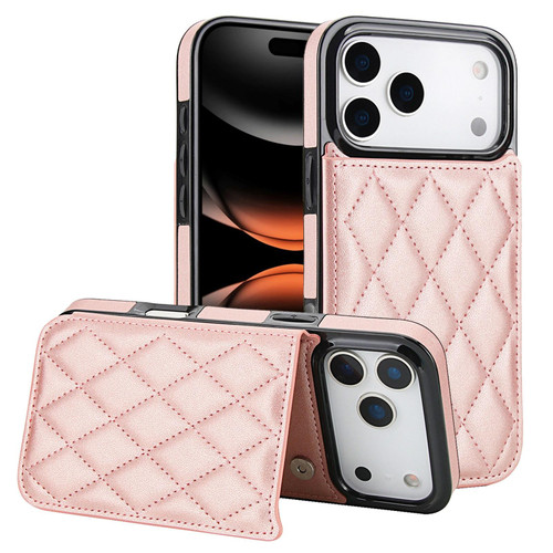 iPhone 17 Pro Max Double Buckle Rhombic PU Leather Phone Case - Rose Gold