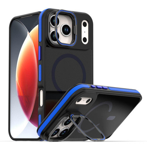 iPhone 17 Pro Max Dual-Color Skin Feel Magnetic Phone Case with Lens Frame Holder - Blue