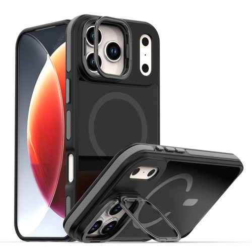 iPhone 17 Pro Max Dual-Color Skin Feel Magnetic Phone Case with Lens Frame Holder - Gray