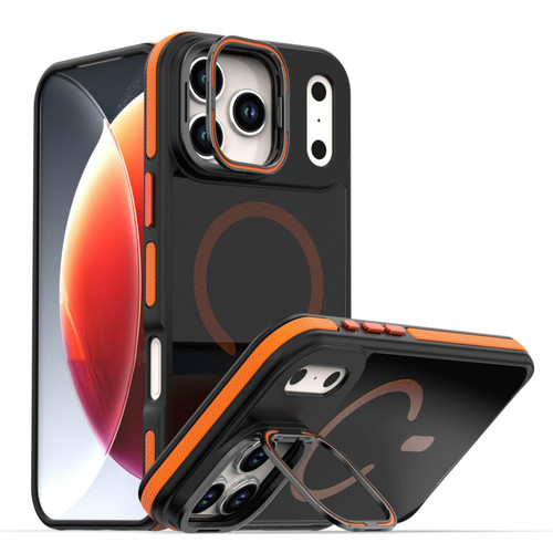 iPhone 17 Pro Max Dual-Color Skin Feel Magnetic Phone Case with Lens Frame Holder - Orange