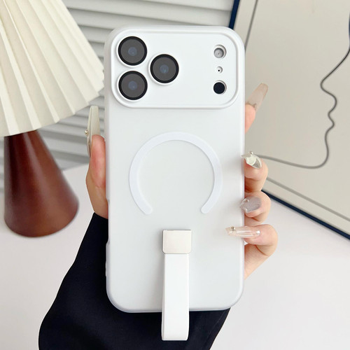 iPhone 17 Pro Max Eagle Eye Dual-layer Jelly Magnetic Phone Case with Silicone Strap & Lens Film - White
