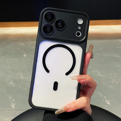 iPhone 17 Pro Max Electroplated Camera Full Coverage Magnetic Transparent Phone Case - Black