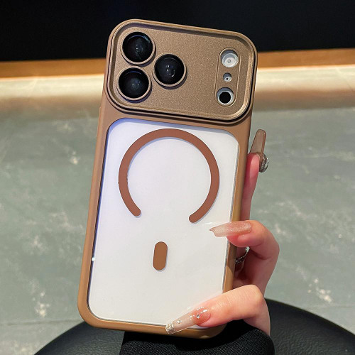 iPhone 17 Pro Max Electroplated Camera Full Coverage Magnetic Transparent Phone Case - Dessert Gold