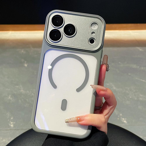 iPhone 17 Pro Max Electroplated Camera Full Coverage Magnetic Transparent Phone Case - Titanium Gray