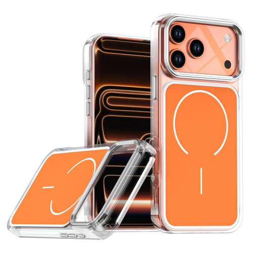 iPhone 17 Pro Max Electroplated Dual Color PC Hybrid TPU Soft Frame MagSafe Phone Case - Orange