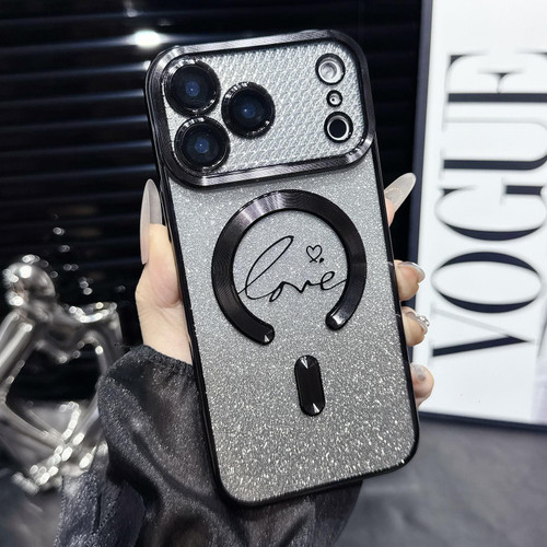 iPhone 17 Pro Max Electroplated Dual-Loves Gradient Glitter MagSafe TPU Phone Case - Black