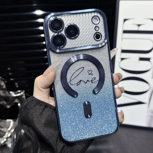 iPhone 17 Pro Max Electroplated Dual-Loves Gradient Glitter MagSafe TPU Phone Case - Blue