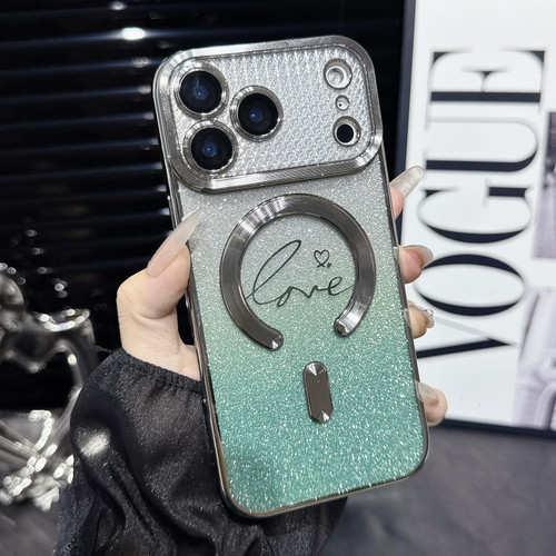 iPhone 17 Pro Max Electroplated Dual-Loves Gradient Glitter MagSafe TPU Phone Case - Green
