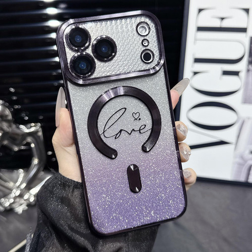 iPhone 17 Pro Max Electroplated Dual-Loves Gradient Glitter MagSafe TPU Phone Case - Purple