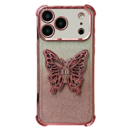 iPhone 17 Pro Max Electroplated Glitter 3D Butterfly Four-corner Shockproof TPU Phone Case - Gradient Pink