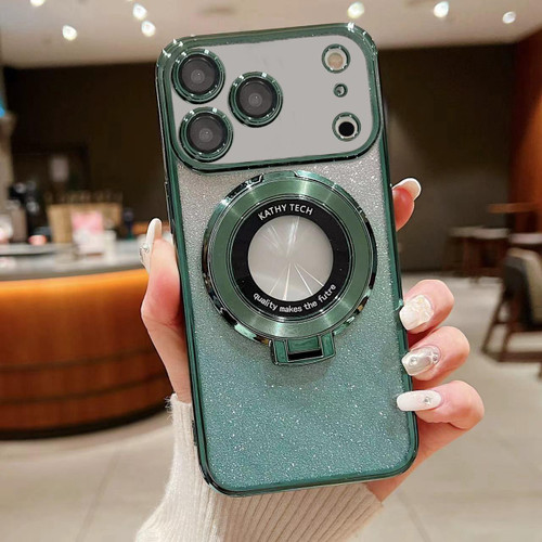 iPhone 17 Pro Max Electroplated Holder Gradient Glitter MagSafe Phone Case - Green