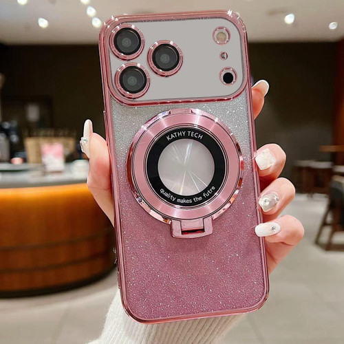 iPhone 17 Pro Max Electroplated Holder Gradient Glitter MagSafe Phone Case - Pink