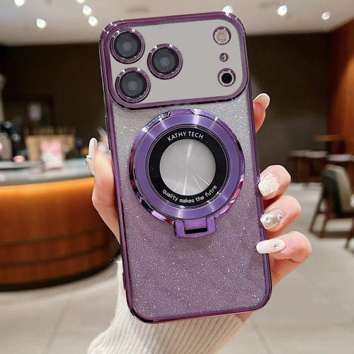 iPhone 17 Pro Max Electroplated Holder Gradient Glitter MagSafe Phone Case - Purple