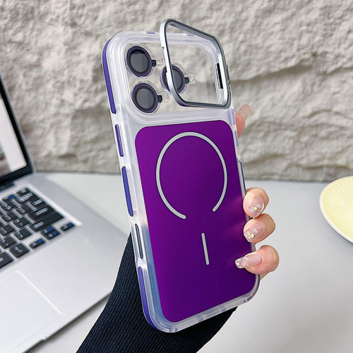 iPhone 17 Pro Max Electroplated Lens Holder MagSafe PC Hybrid TPU Phone Case - Purple