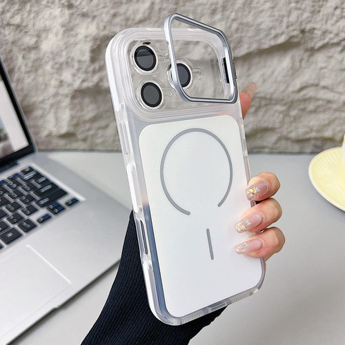 iPhone 17 Pro Max Electroplated Lens Holder MagSafe PC Hybrid TPU Phone Case - White