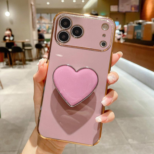 iPhone 17 Pro Max Electroplating Love Heart Holder TPU Phone Case - Purple