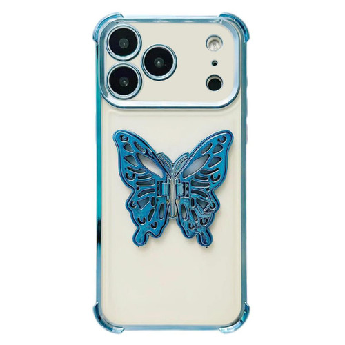 iPhone 17 Pro Max Electrpolated 3D Butterfly Holder TPU Phone Case - Blue