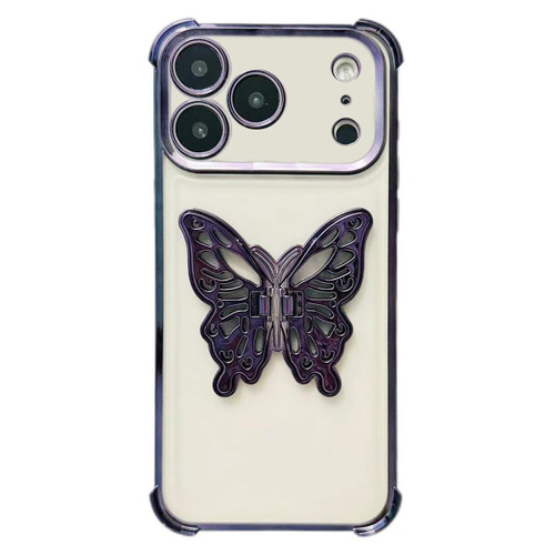 iPhone 17 Pro Max Electrpolated 3D Butterfly Holder TPU Phone Case - Purple