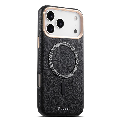 iPhone 17 Pro Max ESEBLE L2 Litchi Texture Metal Lens Magnetic Phone Case - Black