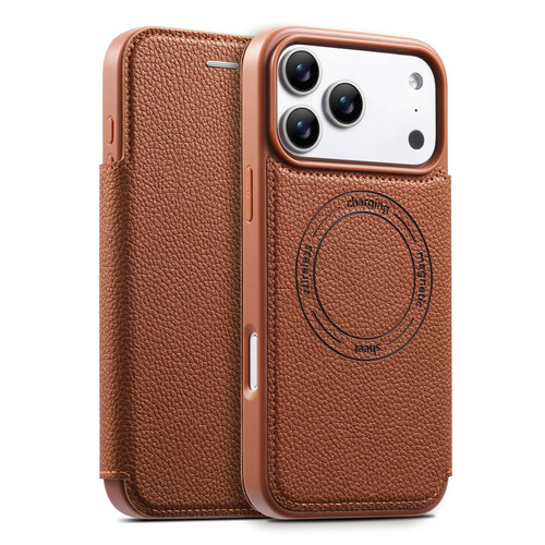 iPhone 17 Pro Max ESEBLE Ultra-thin Card Slot Magnetic Vegan Leather Phone Case - Brown