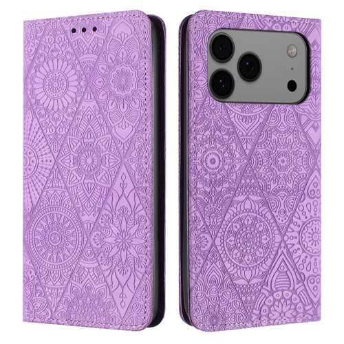iPhone 17 Pro Max Ethnic Embossed Adsorption Leather Phone Case - Purple
