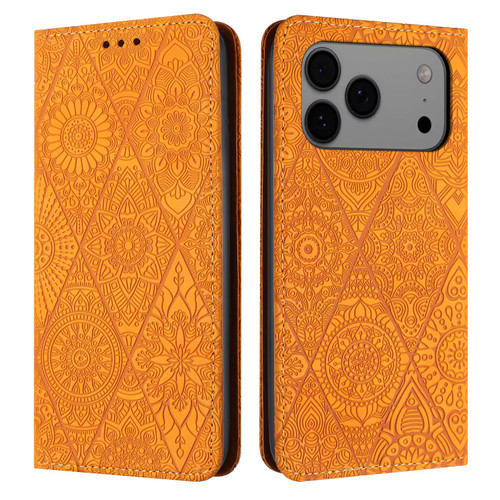 iPhone 17 Pro Max Ethnic Embossed Adsorption Leather Phone Case - Yellow