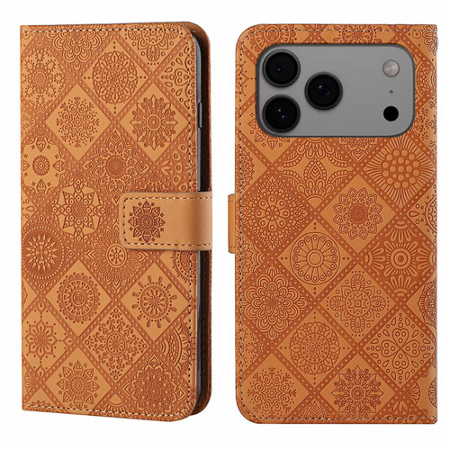 iPhone 17 Pro Max Ethnic Style Embossed Pattern Leather Phone Case - Brown