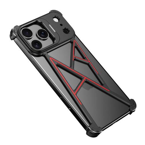 iPhone 17 Pro Max Four Corner Shockproof Lens Bracket Hollow Metal Phone Case - Black