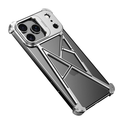iPhone 17 Pro Max Four Corner Shockproof Lens Bracket Hollow Metal Phone Case - Silver