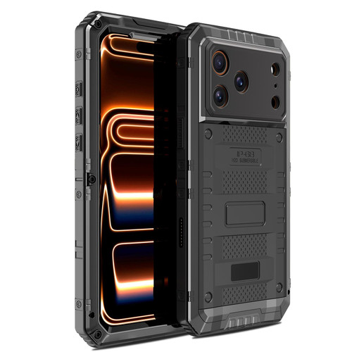 iPhone 17 Pro Max Four-proof Metal Hybrid Silicone Phone Case - Black