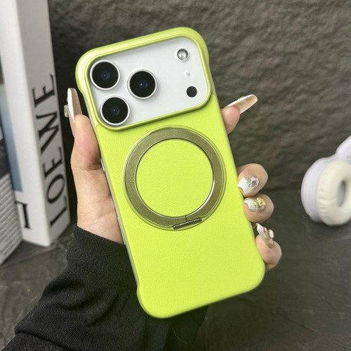iPhone 17 Pro Max Frameless Leather-Skin PC MagSafe Holder Phone Case - Green