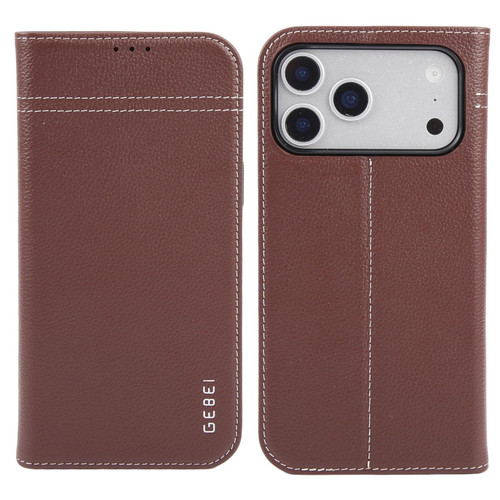 iPhone 17 Pro Max GEBEI Top-grain Horizontal Flip Leather Phone Case - Brown