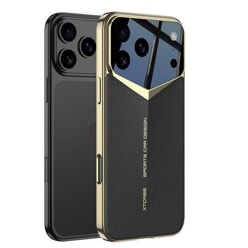 iPhone 17 Pro Max GKK Blade Phantom Plain Leather Phone Case - Black