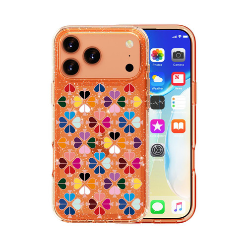 iPhone 17 Pro Max Glittering Crystal Red Heart Pattern Phone Case - Orange